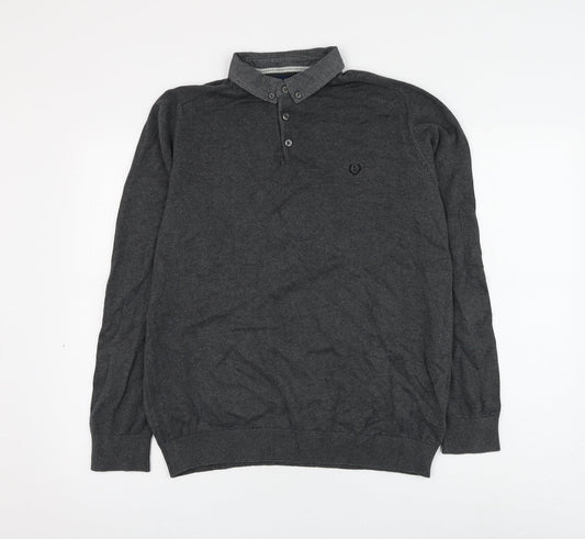 Matalan Mens Grey Collared Cotton Pullover Jumper Size M