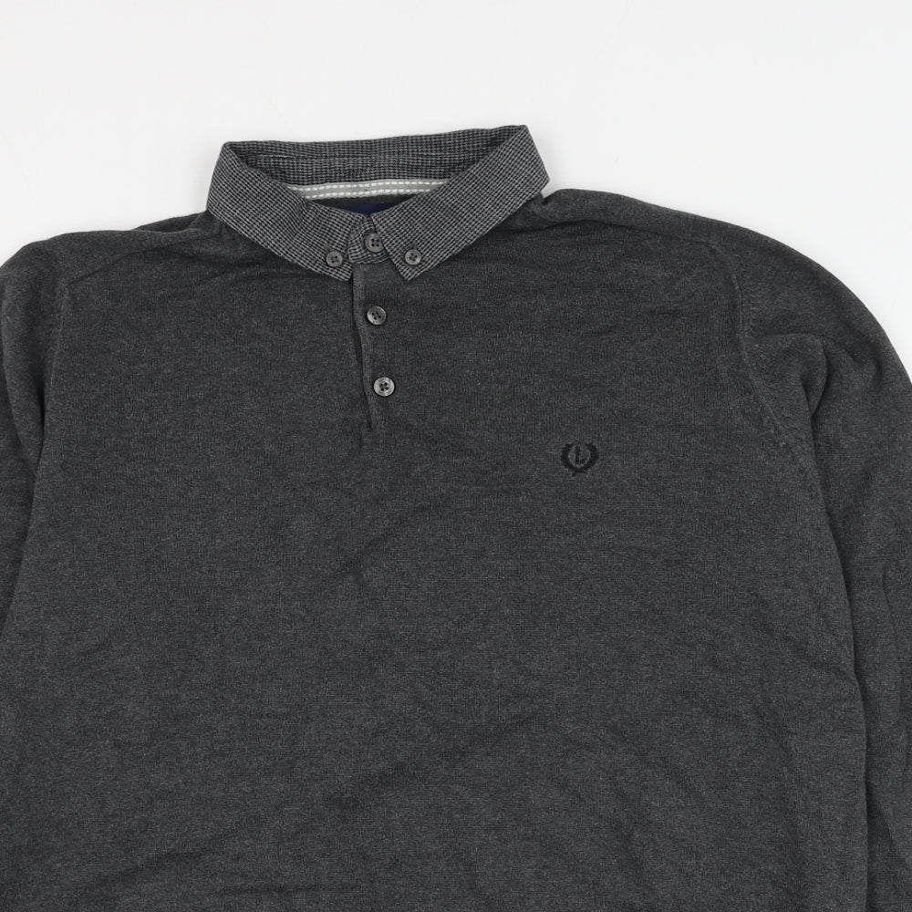 Matalan Mens Grey Collared Cotton Pullover Jumper Size M