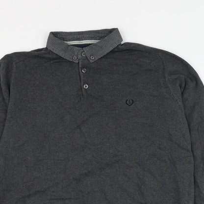 Matalan Mens Grey Collared Cotton Pullover Jumper Size M