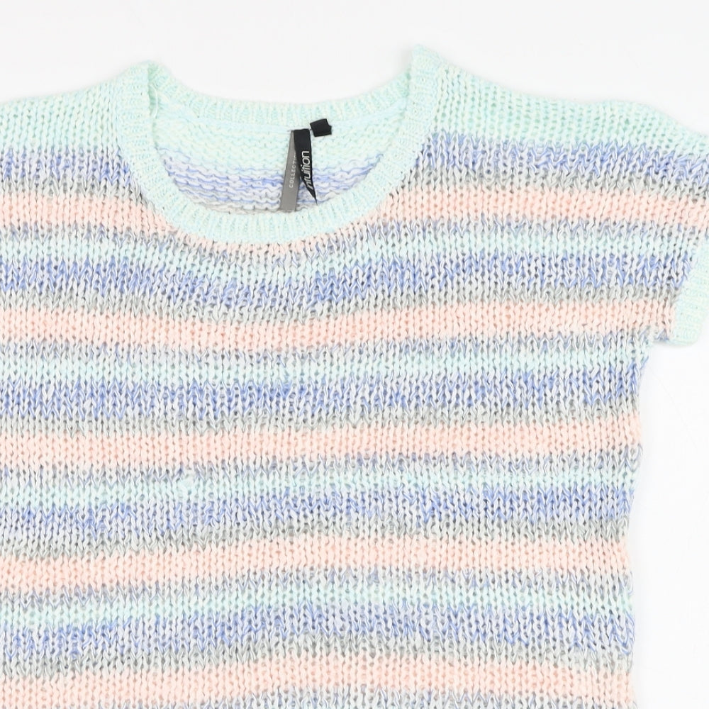 Intuition Womens Multicoloured Round Neck Striped Acrylic Pullover Jumper Size 12