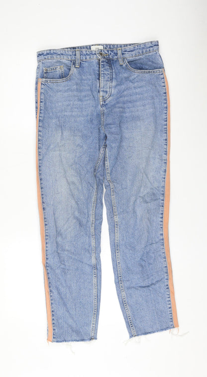 River Island Womens Blue Cotton Straight Jeans Size 10 L27 in Regular Zip