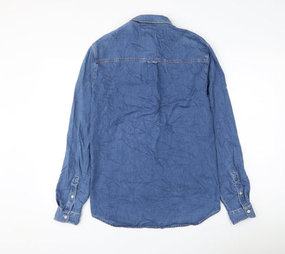 Mens UK Size S Loom Denim Blue  Button-Up Long Sleeve Casual Shirt