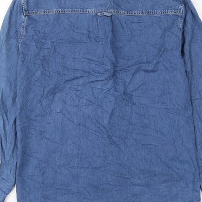 Mens UK Size S Loom Denim Blue  Button-Up Long Sleeve Casual Shirt