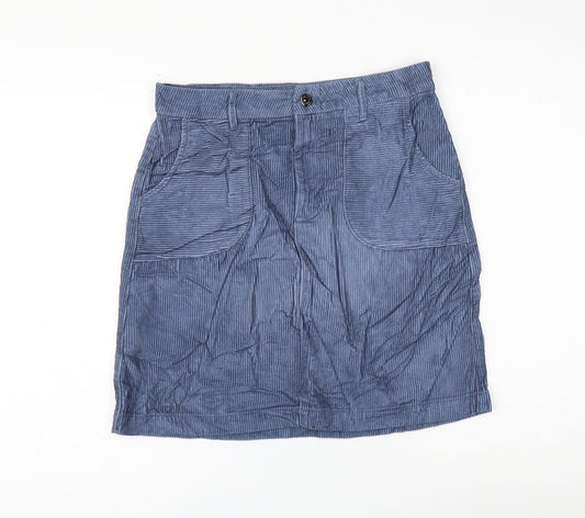 TU Womens Blue Cotton A-Line Skirt Size 10 Zip
