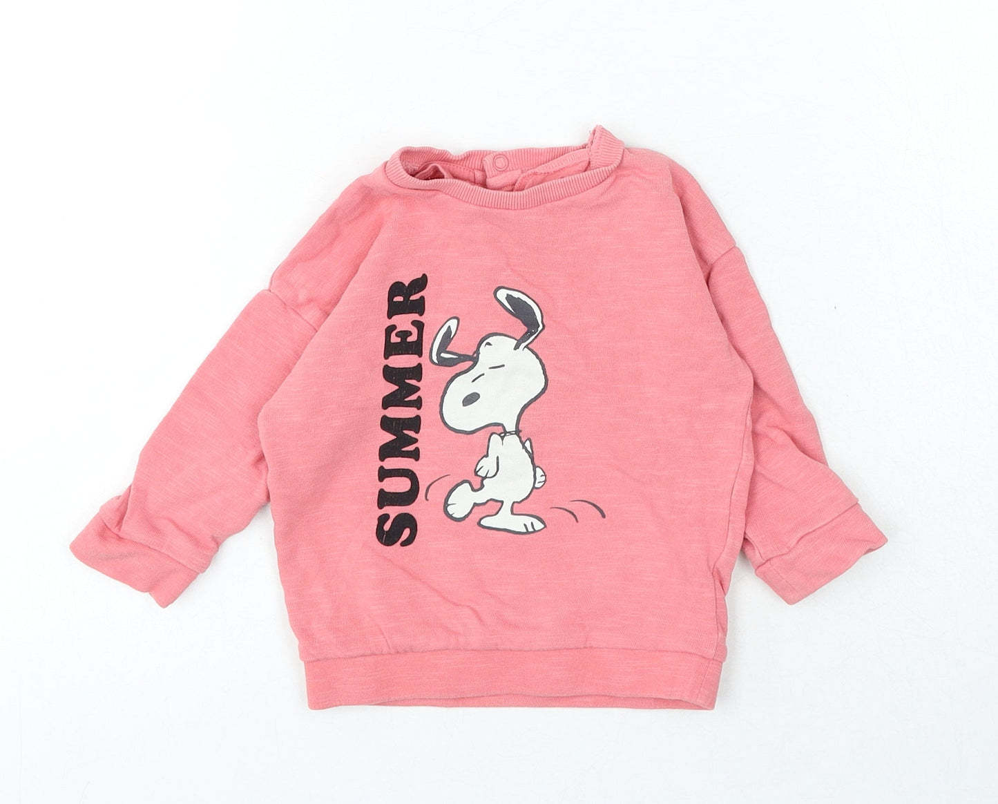 Marks and Spencer Girls Pink Cotton Pullover Jumper Size 6-9 Months Snap - Summer Snoopy