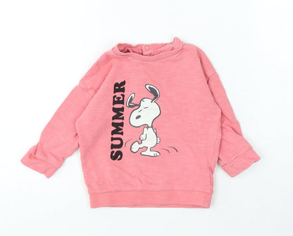 Marks and Spencer Girls Pink Cotton Pullover Jumper Size 6-9 Months Snap - Summer Snoopy