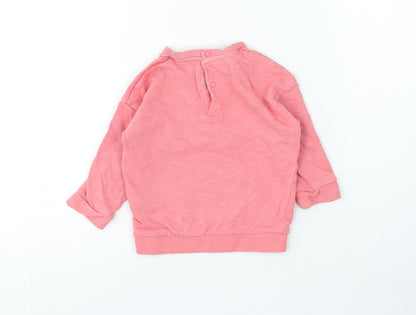 Marks and Spencer Girls Pink Cotton Pullover Jumper Size 6-9 Months Snap - Summer Snoopy
