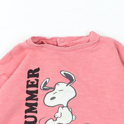Marks and Spencer Girls Pink Cotton Pullover Jumper Size 6-9 Months Snap - Summer Snoopy