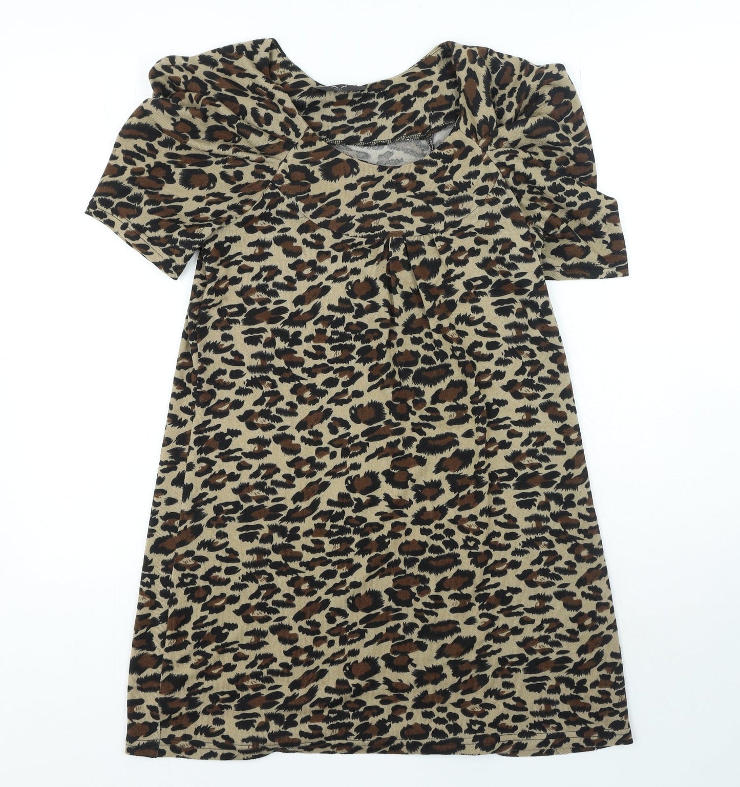 AX Paris Womens Brown Animal Print Polyester T-Shirt Dress Size S Round Neck Pullover