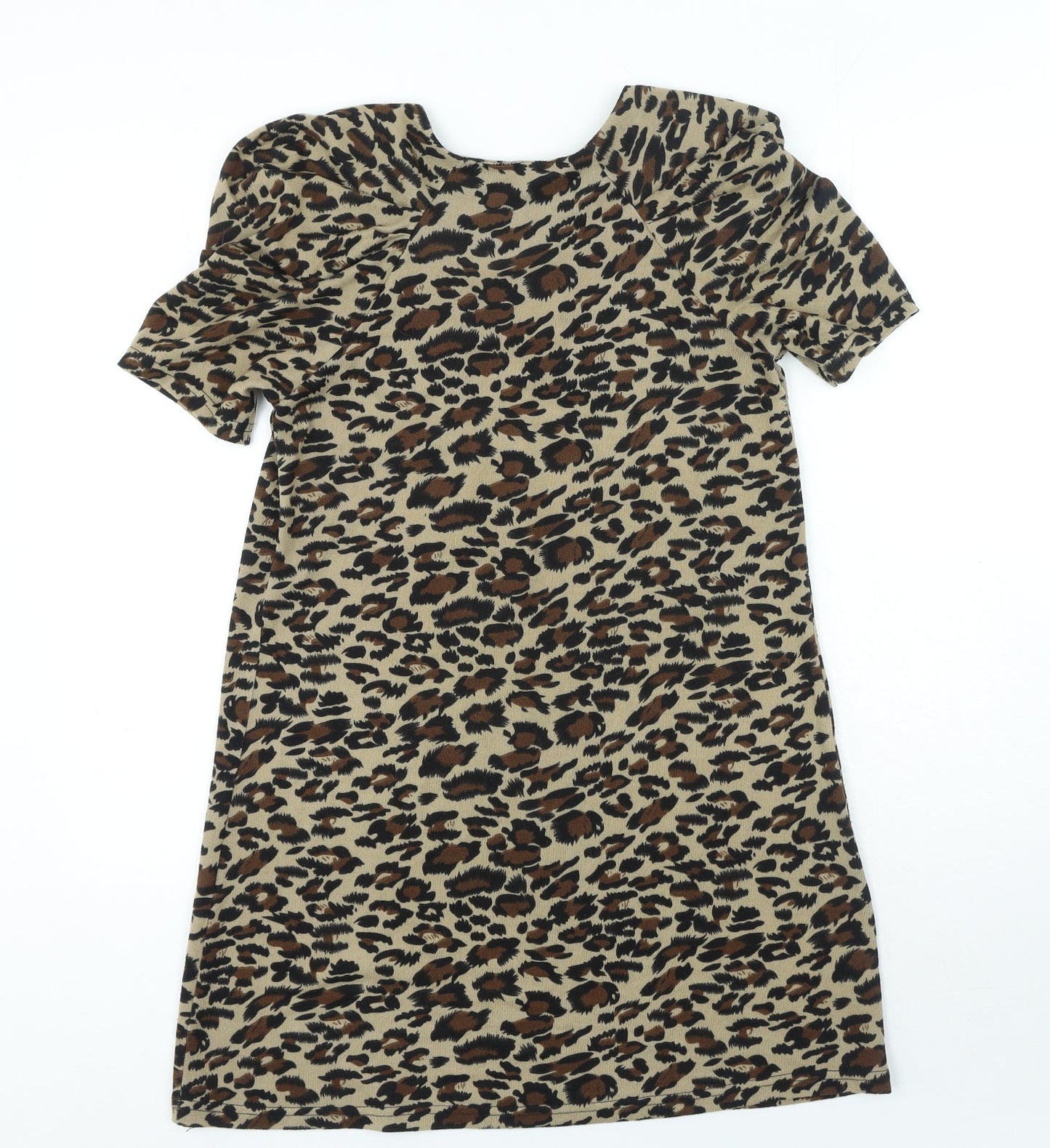 AX Paris Womens Brown Animal Print Polyester T-Shirt Dress Size S Round Neck Pullover