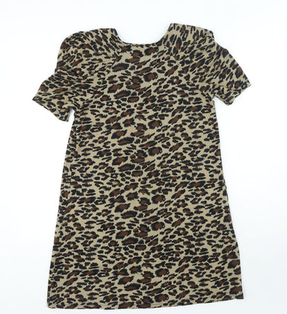 AX Paris Womens Brown Animal Print Polyester T-Shirt Dress Size S Round Neck Pullover