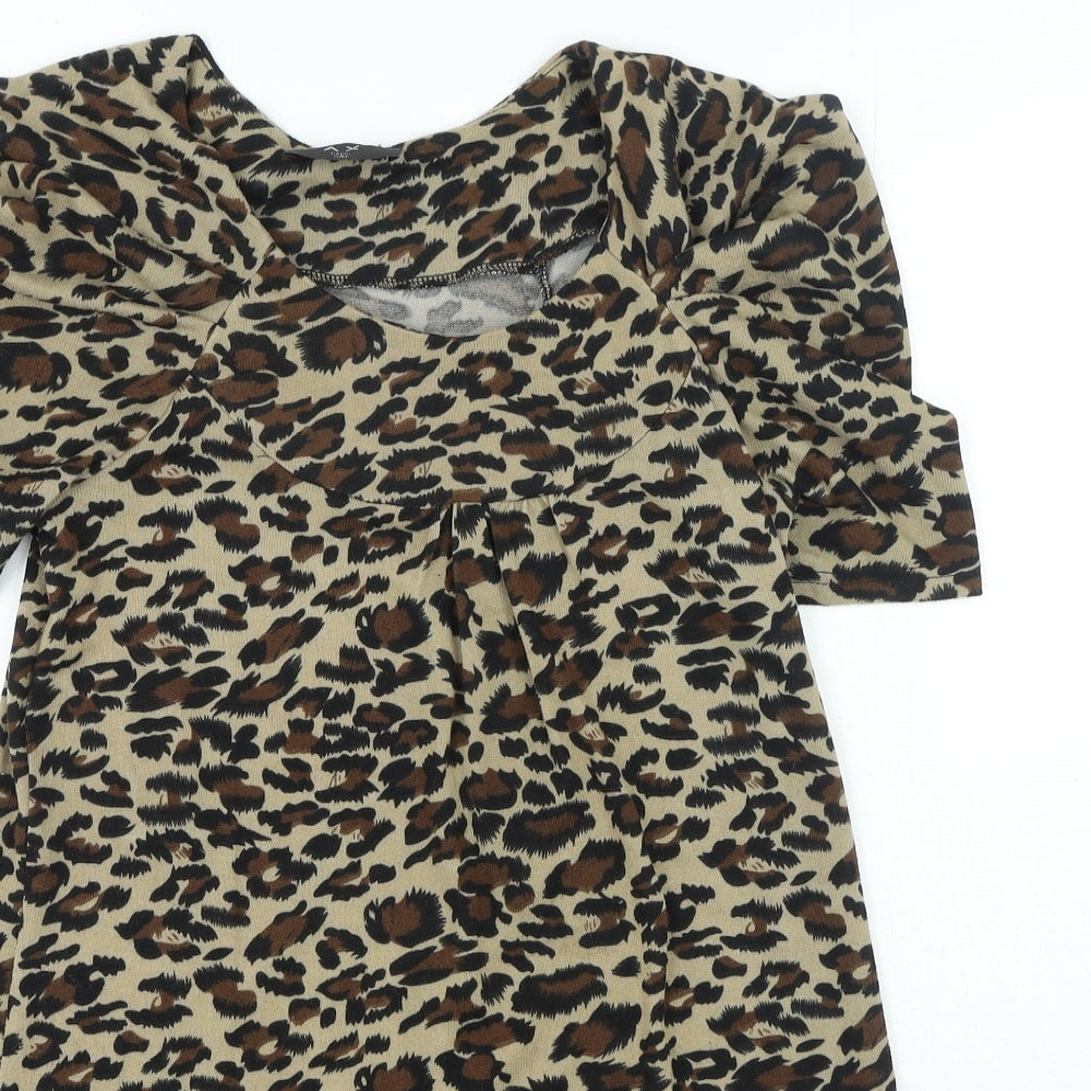 AX Paris Womens Brown Animal Print Polyester T-Shirt Dress Size S Round Neck Pullover
