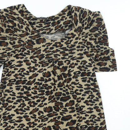 AX Paris Womens Brown Animal Print Polyester T-Shirt Dress Size S Round Neck Pullover