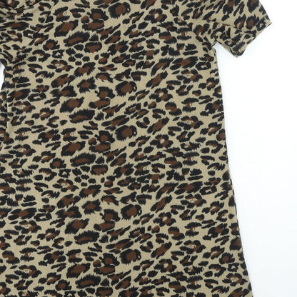 AX Paris Womens Brown Animal Print Polyester T-Shirt Dress Size S Round Neck Pullover