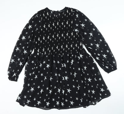 ASOS Womens Black Geometric Polyester A-Line Size 8 Round Neck Zip - Star Print