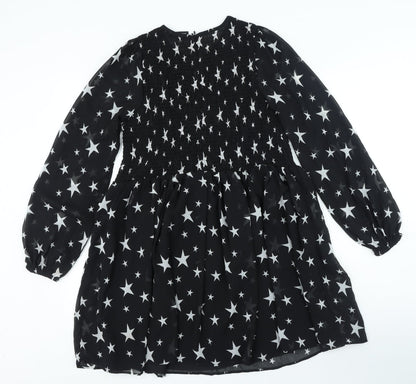 ASOS Womens Black Geometric Polyester A-Line Size 8 Round Neck Zip - Star Print
