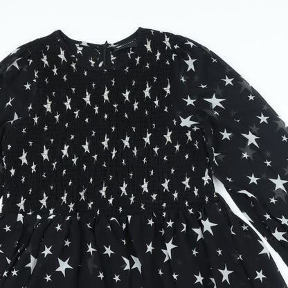 ASOS Womens Black Geometric Polyester A-Line Size 8 Round Neck Zip - Star Print