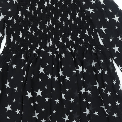 ASOS Womens Black Geometric Polyester A-Line Size 8 Round Neck Zip - Star Print