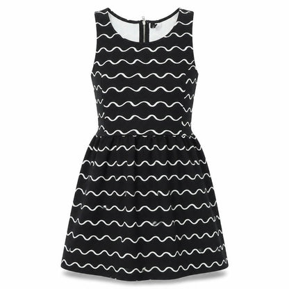 Divided Womens Black Geometric Polyester A-Line Size M Boat Neck Zip