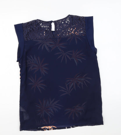Apricot Womens Blue Floral Polyester Basic Blouse Size 10 Round Neck