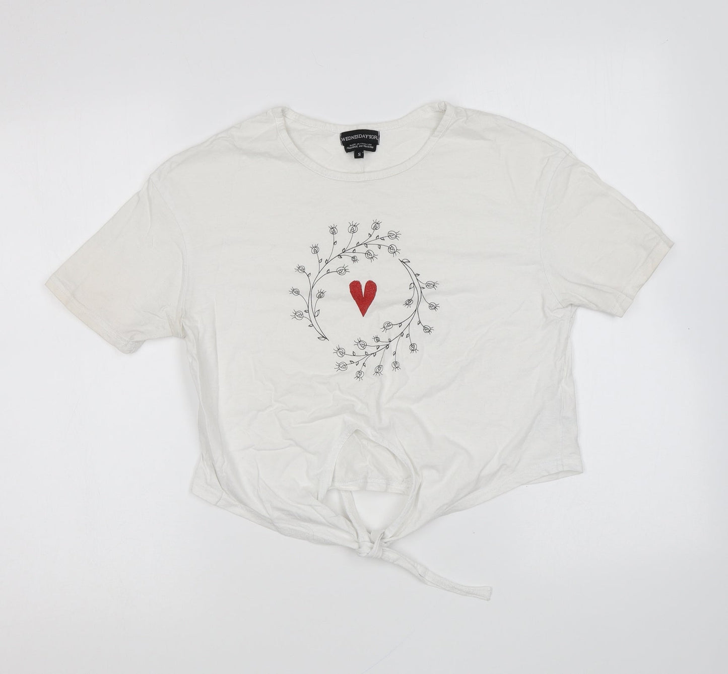 Womens UK Size S Wednesday's Girl White Basic T-Shirt