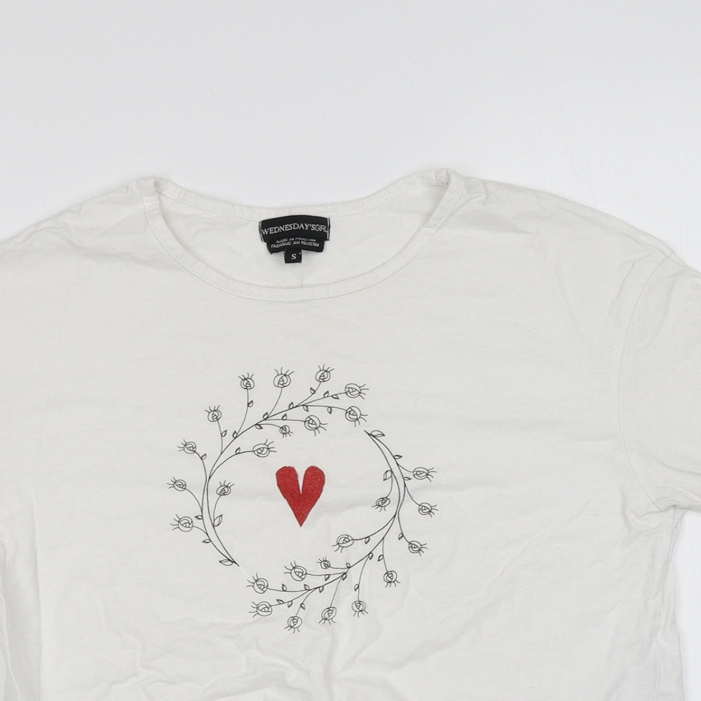Womens UK Size S Wednesday's Girl White Basic T-Shirt
