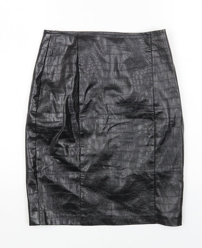 Nakd Womens Black Polyester Straight & Pencil Skirt Size 34 in Zip - Croc Texture