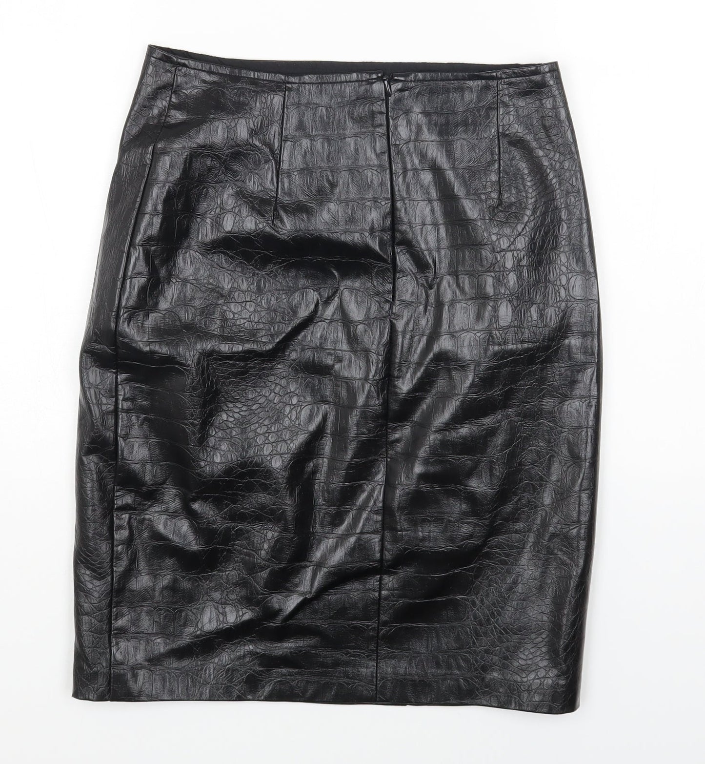 Nakd Womens Black Polyester Straight & Pencil Skirt Size 34 in Zip - Croc Texture