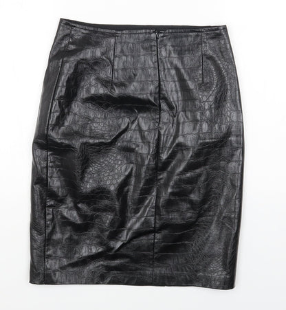 Nakd Womens Black Polyester Straight & Pencil Skirt Size 34 in Zip - Croc Texture