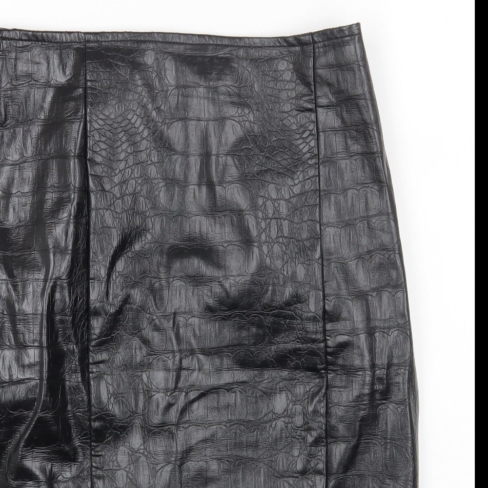 Nakd Womens Black Polyester Straight & Pencil Skirt Size 34 in Zip - Croc Texture