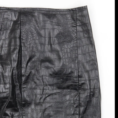 Nakd Womens Black Polyester Straight & Pencil Skirt Size 34 in Zip - Croc Texture