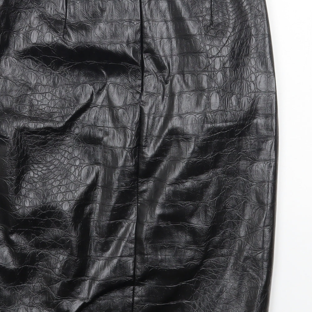 Nakd Womens Black Polyester Straight & Pencil Skirt Size 34 in Zip - Croc Texture