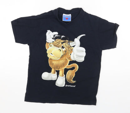 SAFON Boys Blue Cotton Pullover T-Shirt Size 8 Years Round Neck Pullover - Scotland Cow