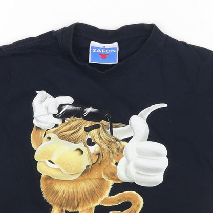 SAFON Boys Blue Cotton Pullover T-Shirt Size 8 Years Round Neck Pullover - Scotland Cow