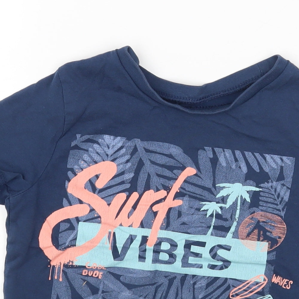 George Boys Blue Geometric Cotton Pullover T-Shirt Size 5 Years Round Neck Pullover - Surf Vibes