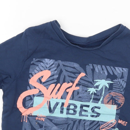 George Boys Blue Geometric Cotton Pullover T-Shirt Size 5 Years Round Neck Pullover - Surf Vibes