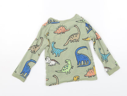 Marks and Spencer Boys Green Geometric Cotton Pullover T-Shirt Size 3-4 Years Round Neck Pullover - Dinosaur Print