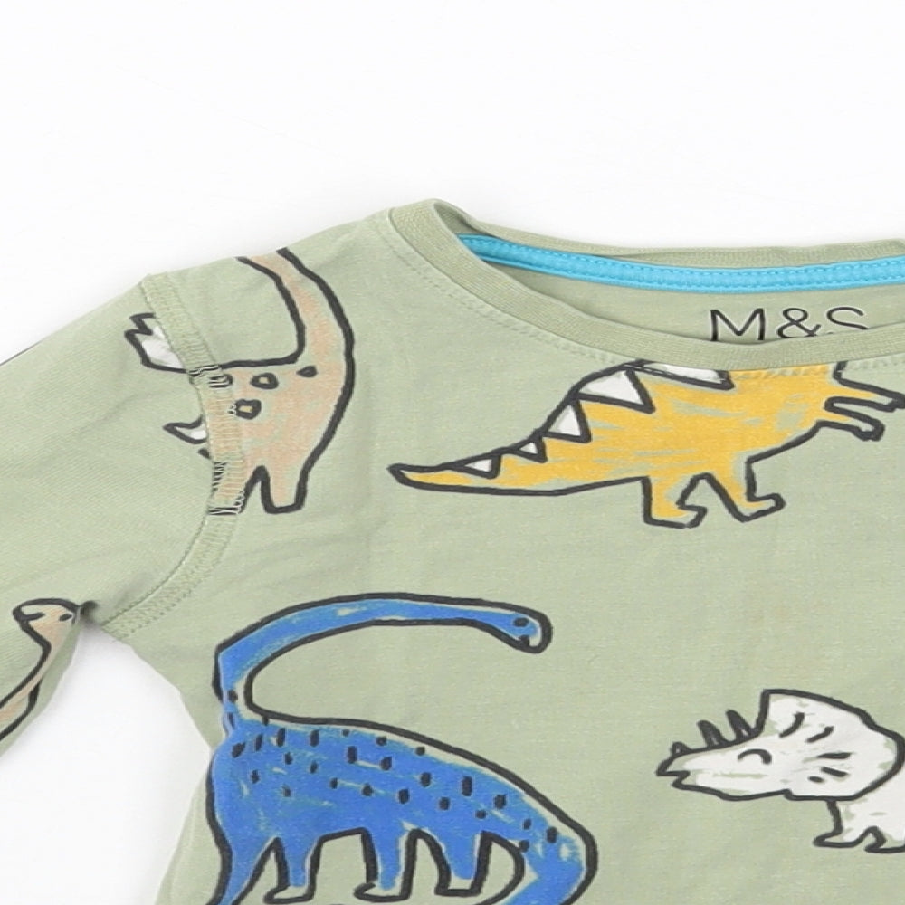 Marks and Spencer Boys Green Geometric Cotton Pullover T-Shirt Size 3-4 Years Round Neck Pullover - Dinosaur Print