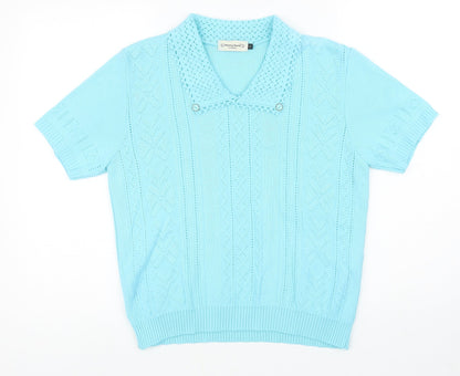 Merry Gold London Womens Blue Collared Acrylic Pullover Jumper Size S