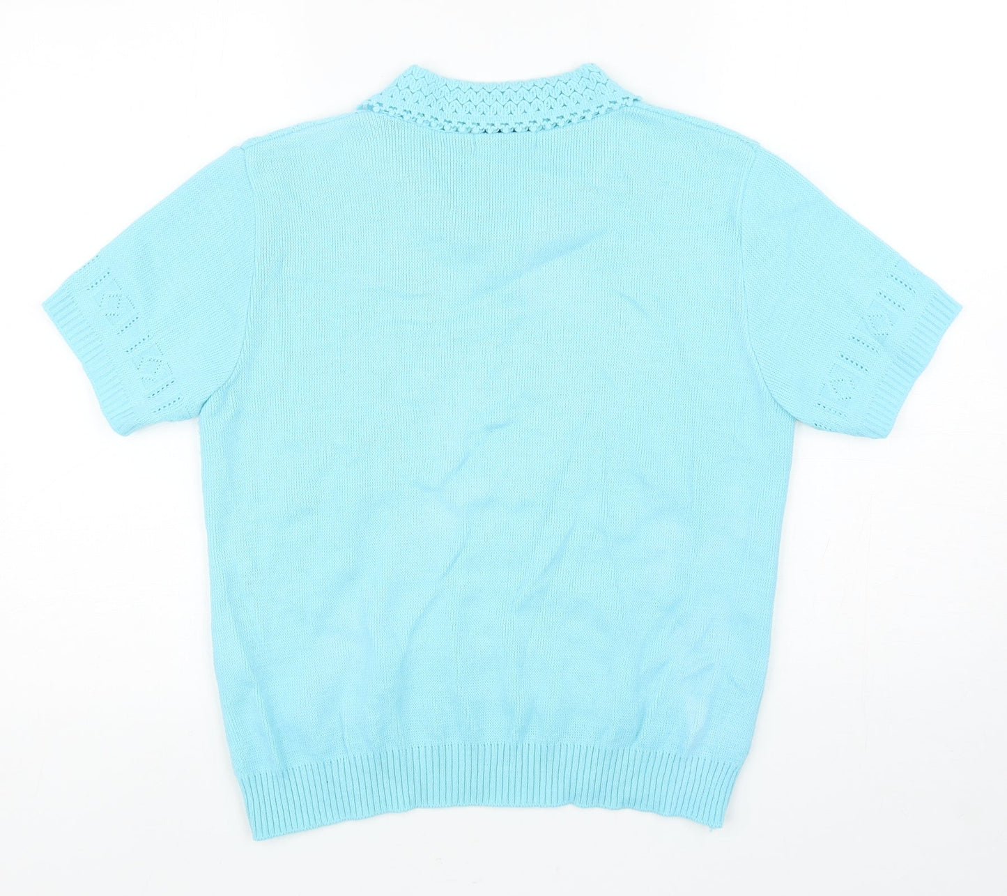 Merry Gold London Womens Blue Collared Acrylic Pullover Jumper Size S