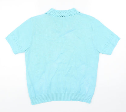 Merry Gold London Womens Blue Collared Acrylic Pullover Jumper Size S