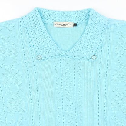 Merry Gold London Womens Blue Collared Acrylic Pullover Jumper Size S
