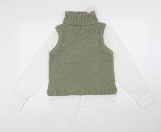 Primark Womens Green Roll Neck Acrylic Pullover Jumper Size 2XS