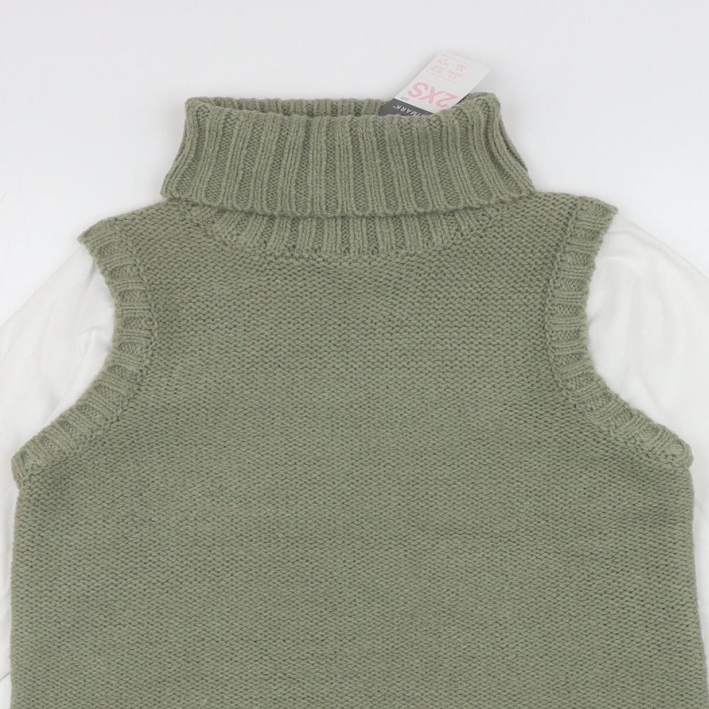 Primark Womens Green Roll Neck Acrylic Pullover Jumper Size 2XS
