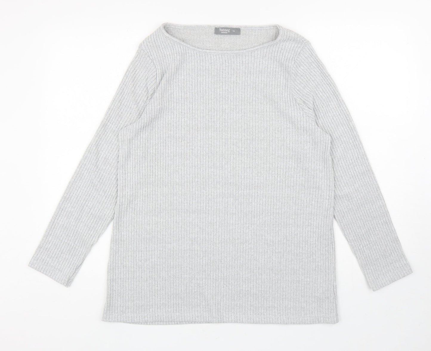 Nutmeg Womens Grey Boat Neck Polyester Pullover Jumper Size 14