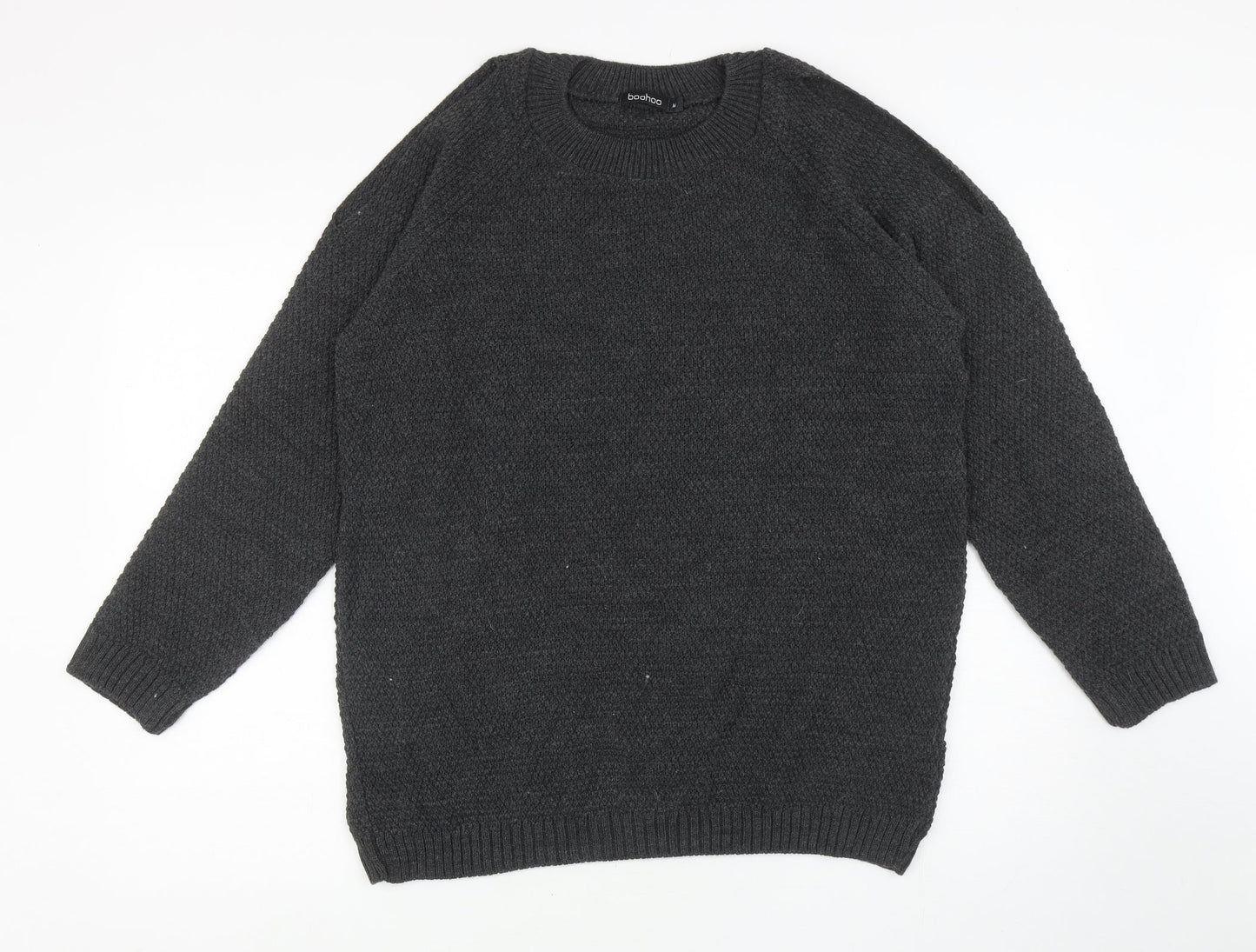 Boohoo Womens Grey Round Neck Acrylic Pullover Jumper Size M - Cut Out Shoulders