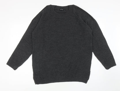 Boohoo Womens Grey Round Neck Acrylic Pullover Jumper Size M - Cut Out Shoulders