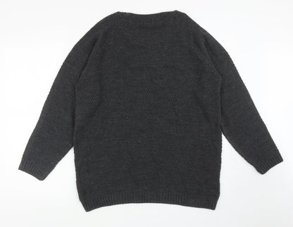 Boohoo Womens Grey Round Neck Acrylic Pullover Jumper Size M - Cut Out Shoulders