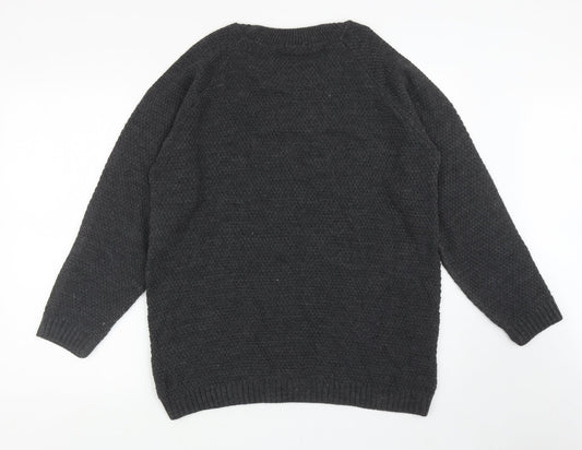 Boohoo Womens Grey Round Neck Acrylic Pullover Jumper Size M - Cut Out Shoulders