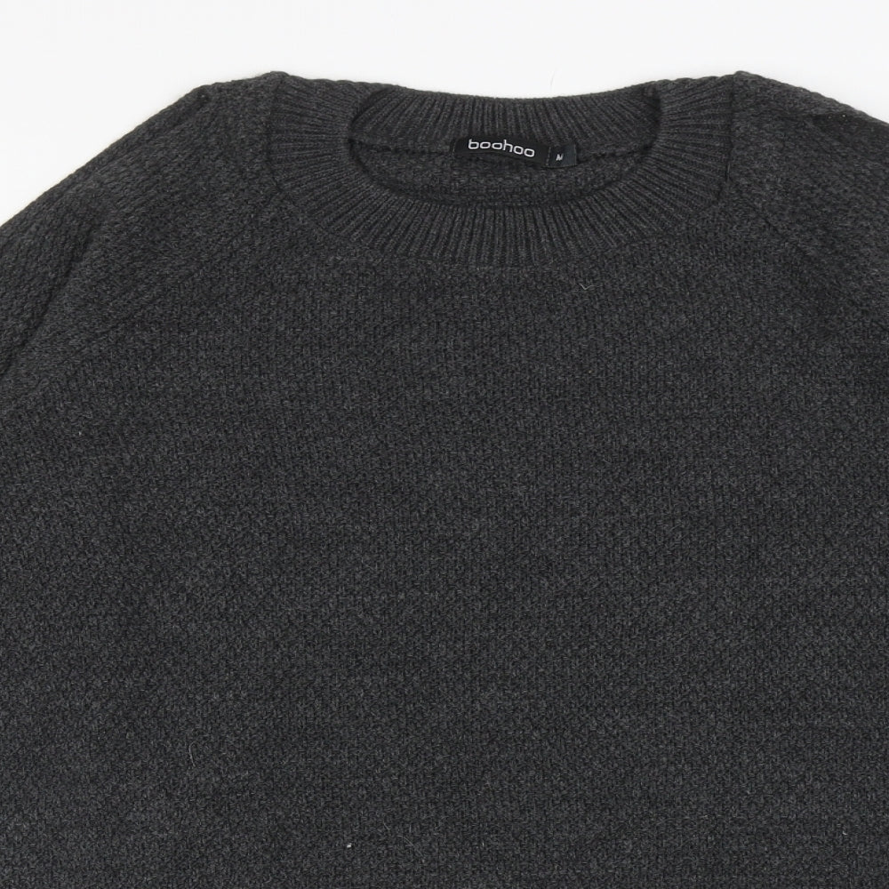 Boohoo Womens Grey Round Neck Acrylic Pullover Jumper Size M - Cut Out Shoulders